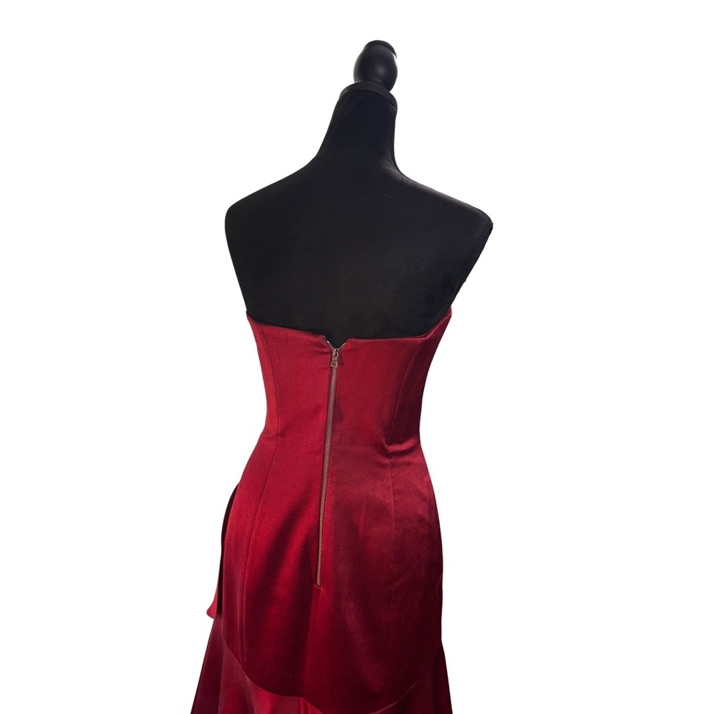 Alice + Olivia Ruby Red Satin Strapless High-Low Ruffle Gown Dress Size‎ 4 - Picture 10 of 16
